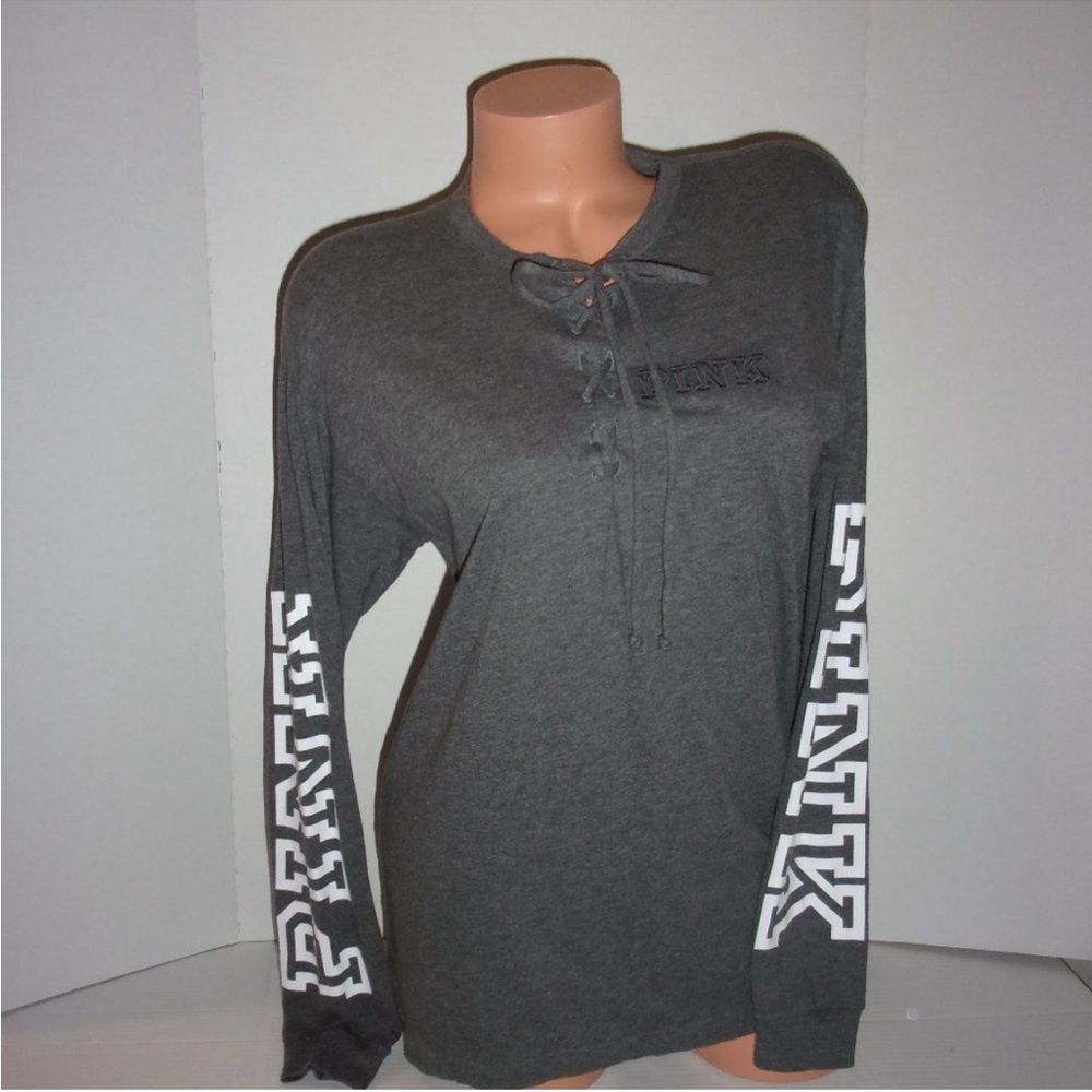 Victoria's Secret PINK Gray Lace-Up Long Sleeve Shirt Size M